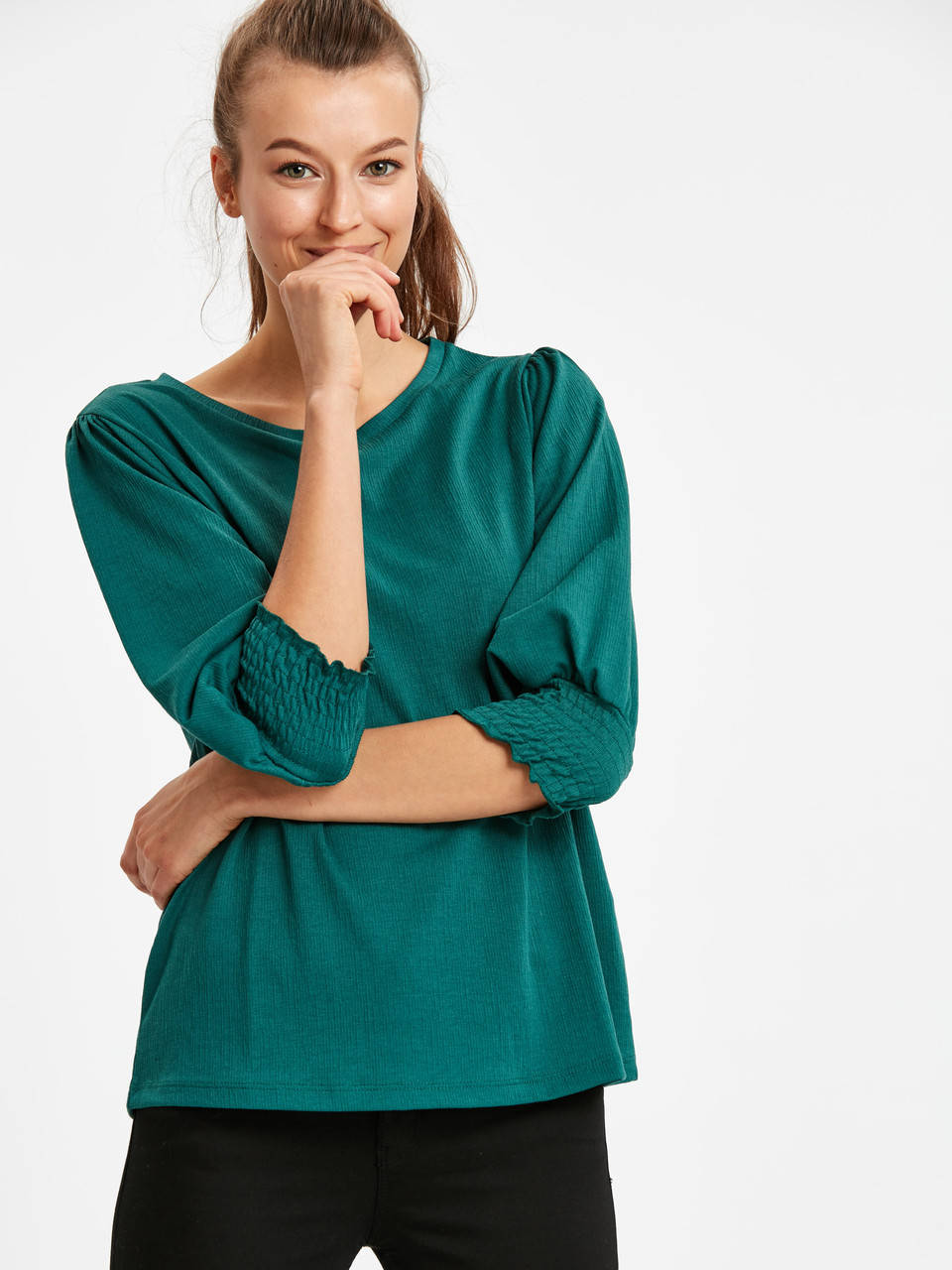 

Бирюзовая женская кофта LC Waikiki / ЛС Вайкики с гофрированными манжетами, Бирюзовый