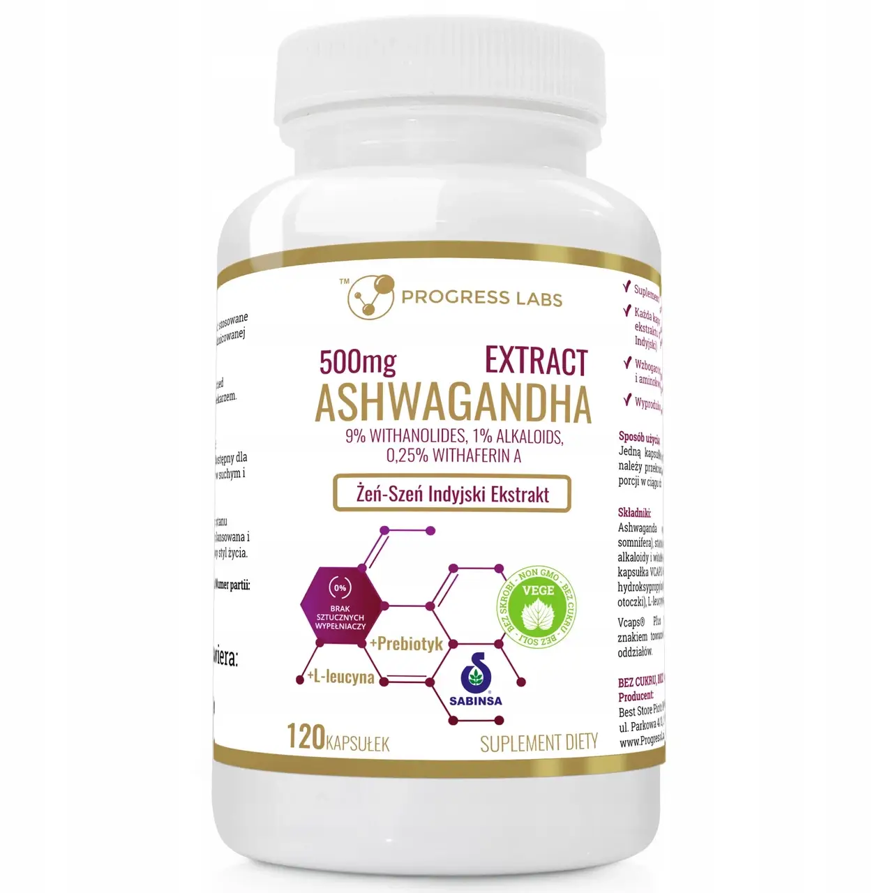 

ASHWAGANDHA EKSTRAKT 500mg ŻEŃ SZEŃ INDYJSKI 120sz