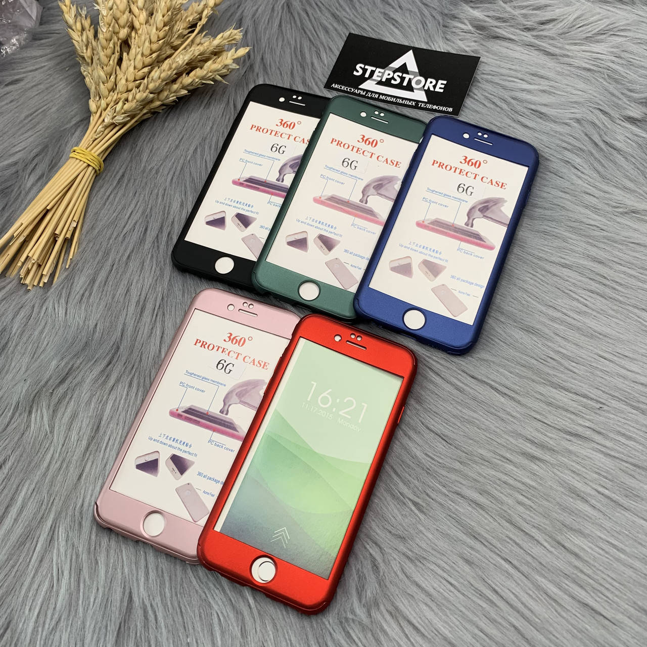 

Чехол бампер 360 3 в 1 для Iphone 6 6s 4.7 защитное стекло в комплекте противоударный пластиковый