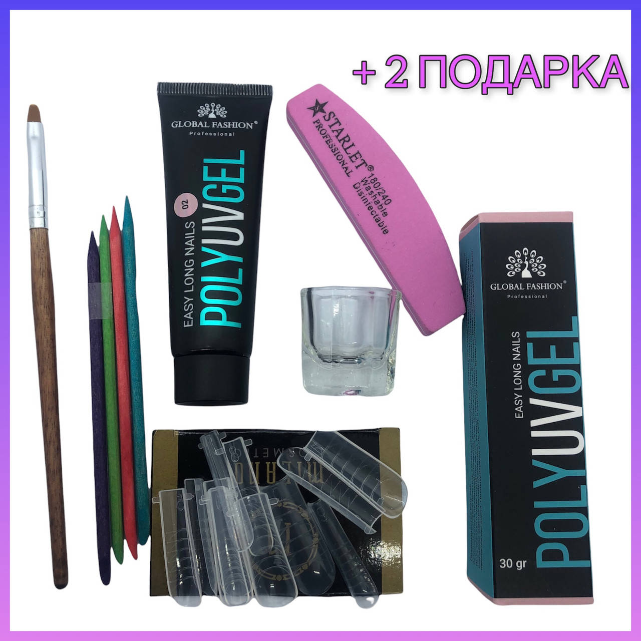 

Набор для наращивания ногтей полигелем акригель формы для маникюра Global Fashion 30 ml