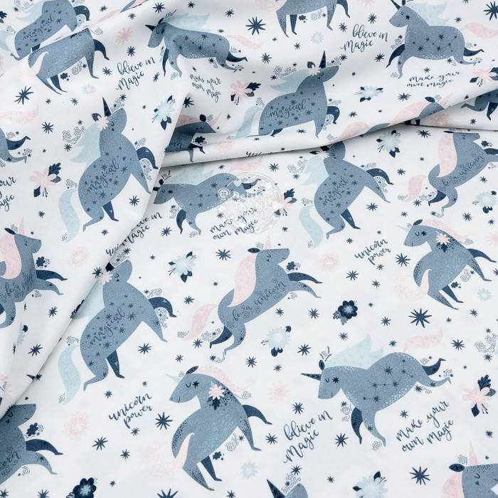 

Хлопок с цифровой печатью "Магические единороги" на белом № 2329, Серый