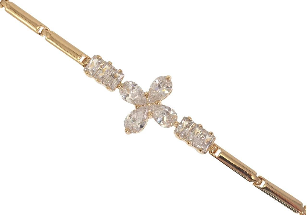

Браслет Xuping Позолота 18K "Узкие Прямоугольные Звенья Кристаллы Четырехлистник" доп.замок 18,20см х 3-18мм