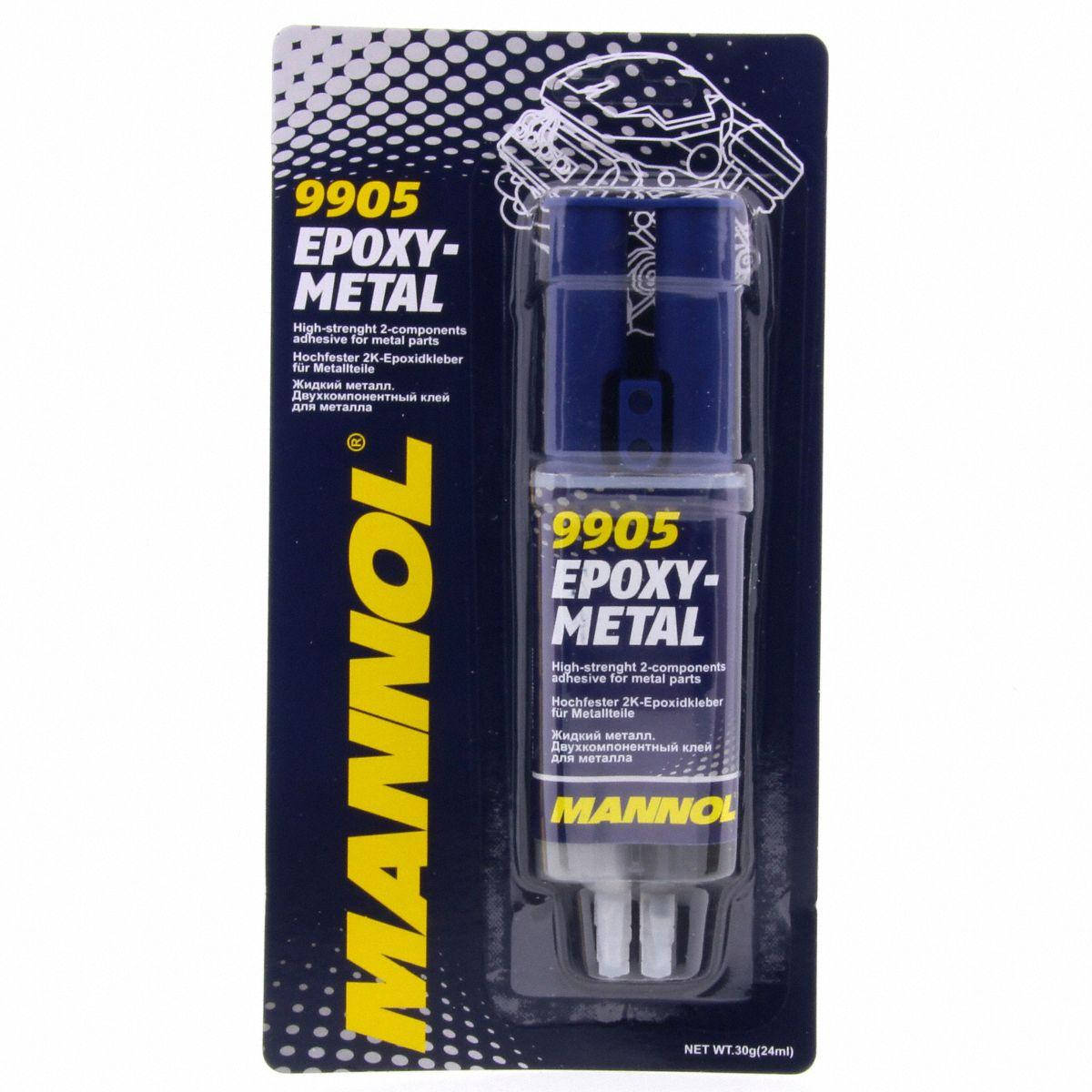 

Двухкомпонентный клей для металла Mannol 9905 EPOXY-METALL 30г основе эпоксидной смолы (шприц)