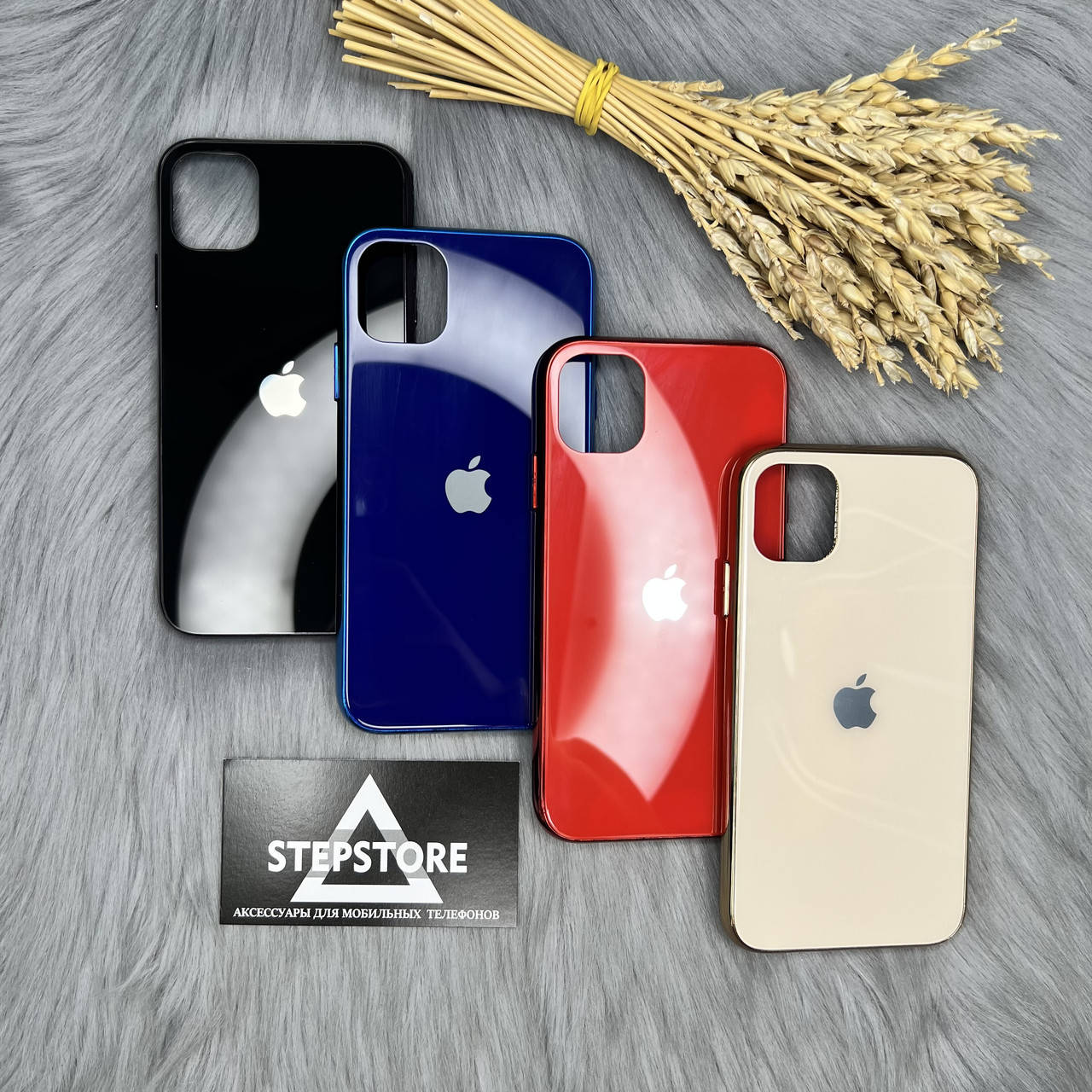 

Чехол Glass Case для Iphone 11 стеклянный противоударный хромированый силиконовый ободок, Черный