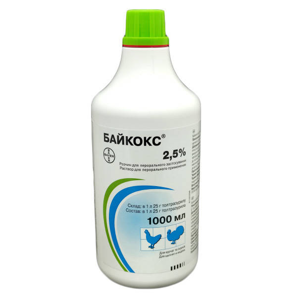 

Байкокс оральный 2,5% 1 л для птицы BAYER (кокцидиостатик)