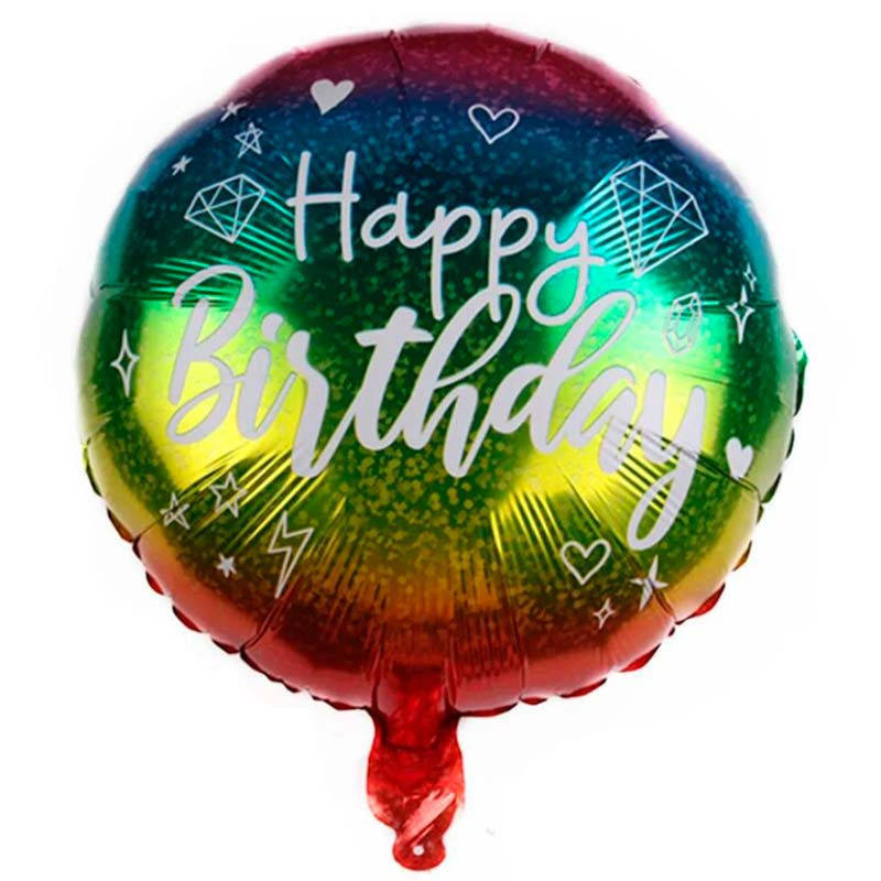 

Фольгированный шар круг Happy Birthday градиент 18" Китай, Радуга