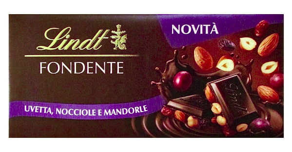 

Шоколад черный с фундуком, миндалем, изюмом Lindt fondente uvetta nocciole mandorle 100г Швейцария