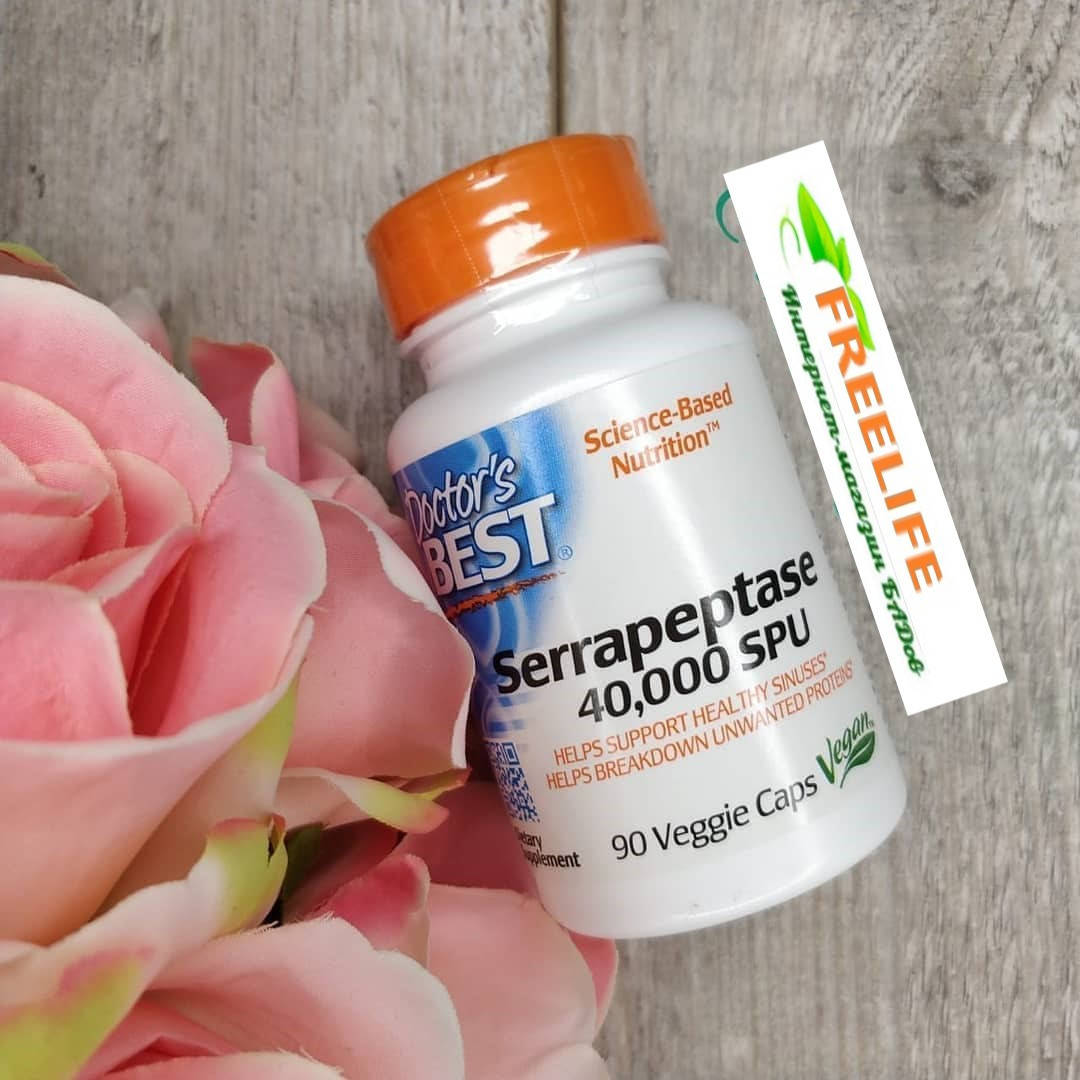 

Doctor's Best, серрапептаза Best, 40 000 SPU, 90 вегетарианских капсул купить