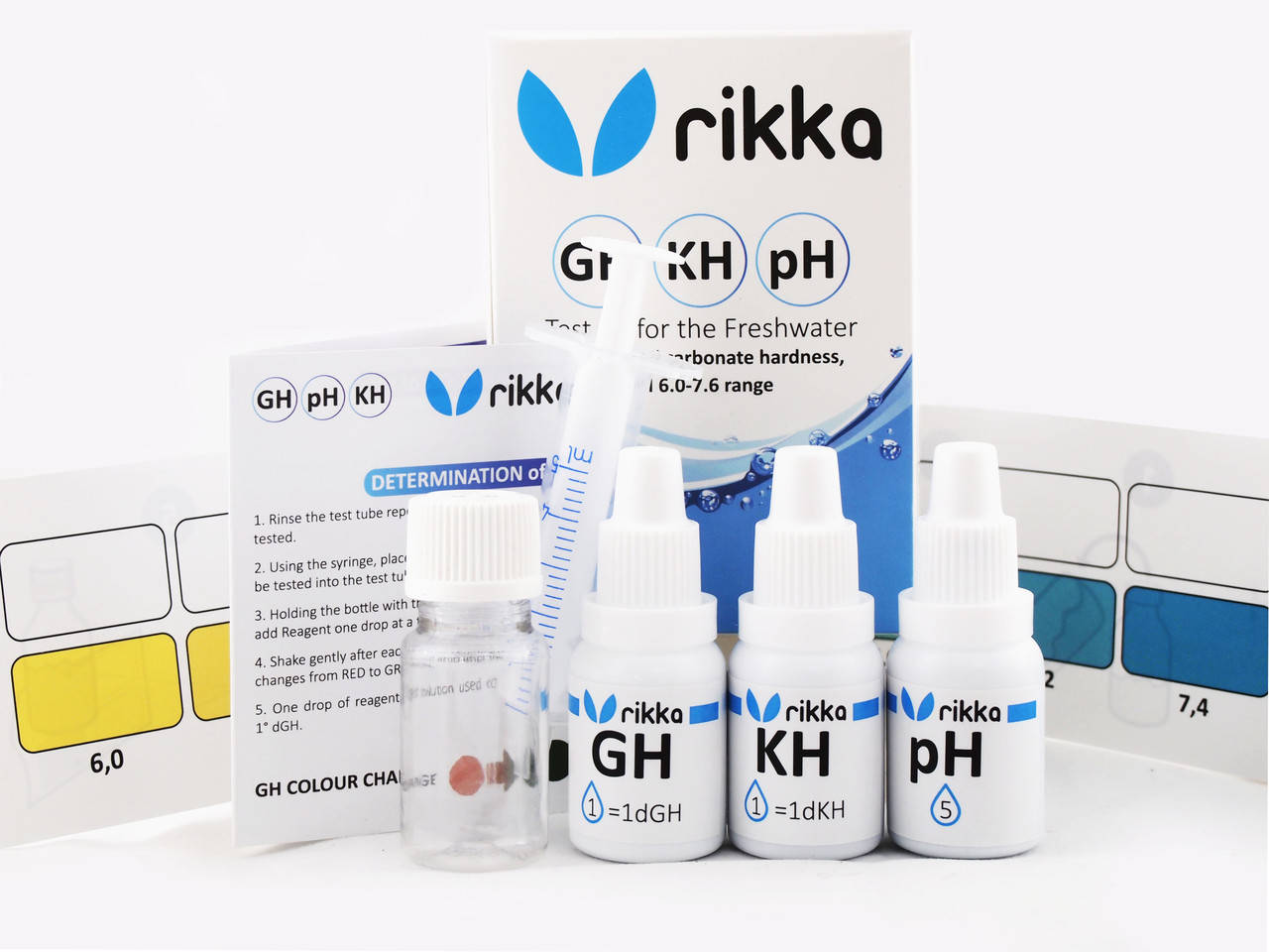 

Набор тестов для измерения параметров воды в аквариуме Rikka GH, KH, pH