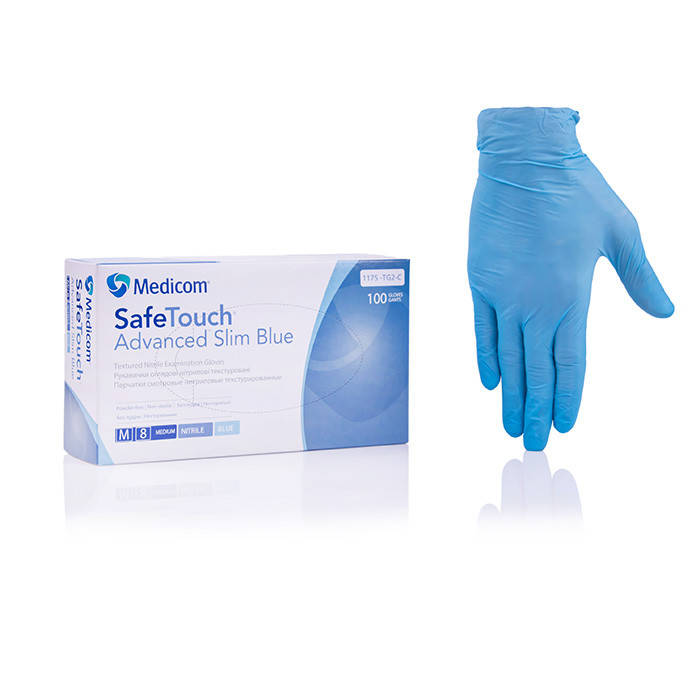 

Нитриловые перчатки M (7-8) Медиком SafeTouch® Advanced Slim Blue, Голубой