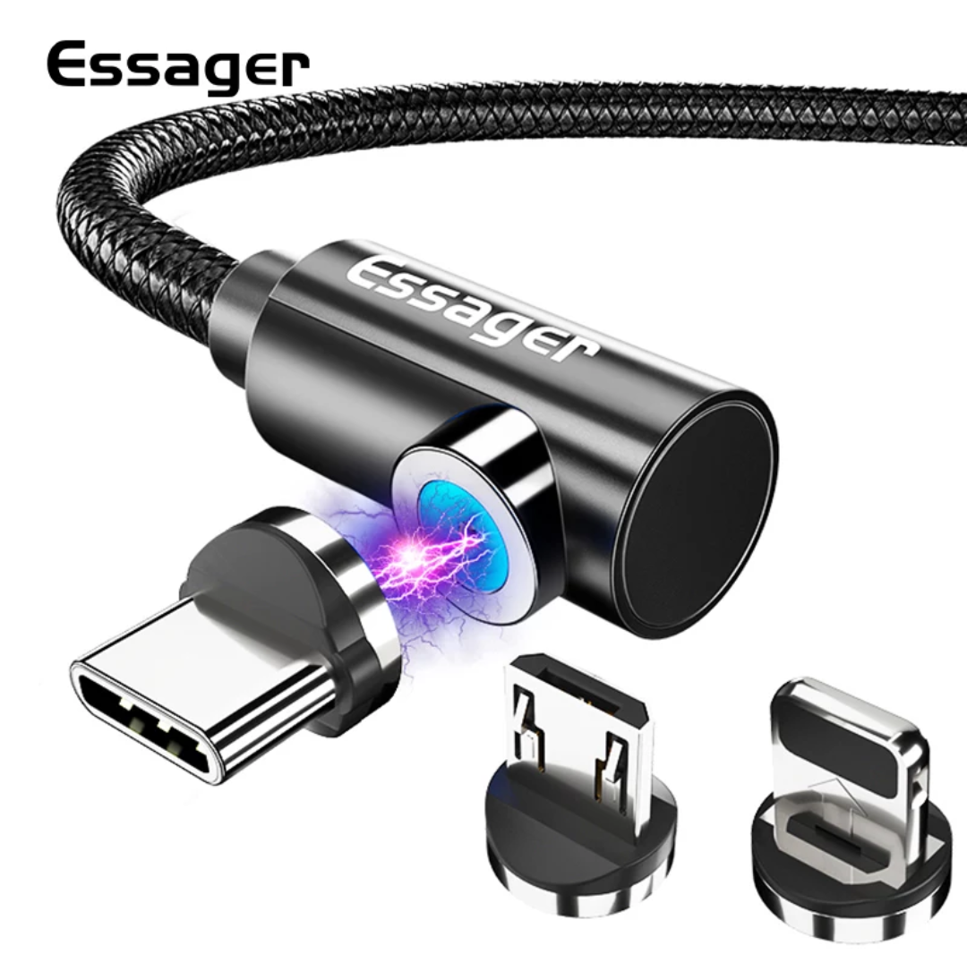 

Кабель для зарядки телефона магнитный угловой USB Essager с коннектором:USB Type C., Черный
