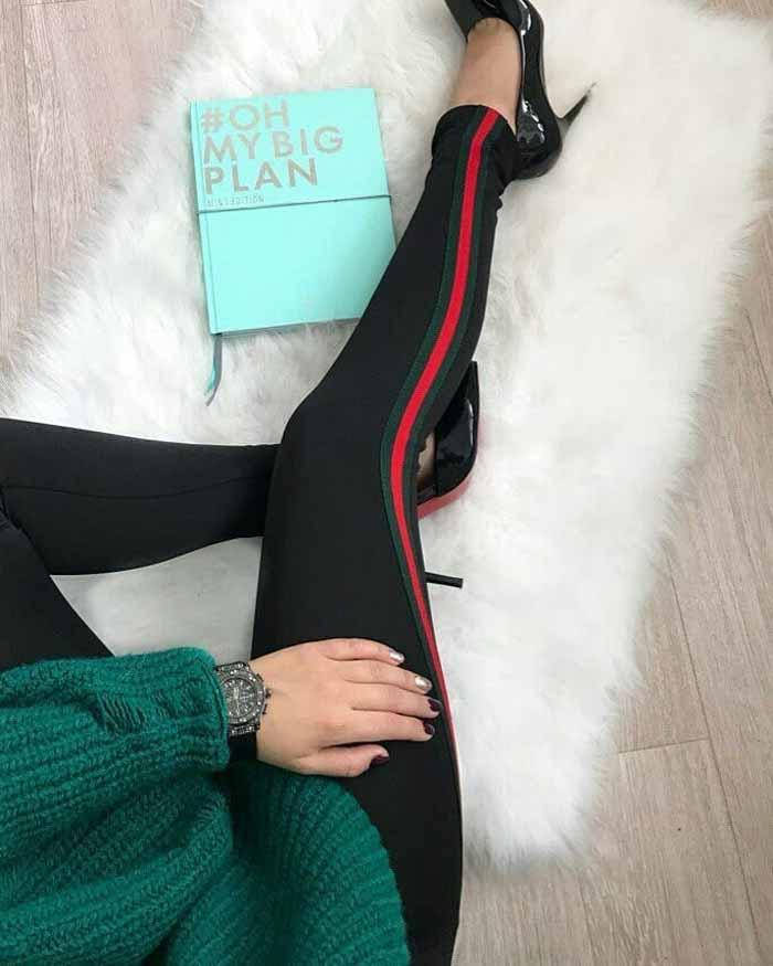 

Модные лосины женские с лампасом, стильные женские лосины с лампасами, Черный