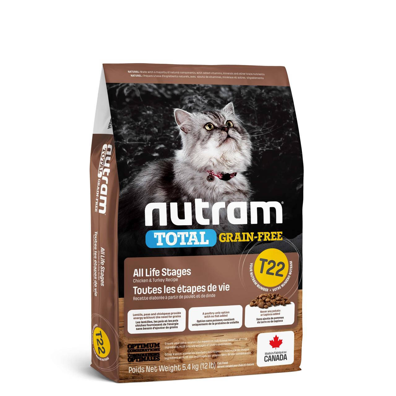 

T22 Nutram Total Grain-Free® Turkey 1,13кг-беззерновой корм для кошек с курицей и индейкой