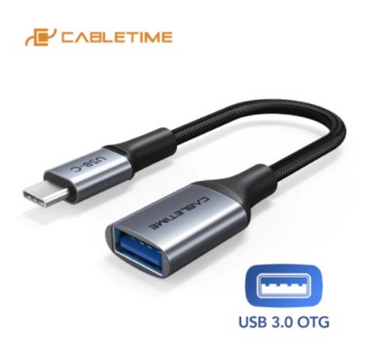 

Кабель Cabletime Type-C to USB 3.0 OTG адаптер в нейлоновой оплетке 15 см Black, Черный