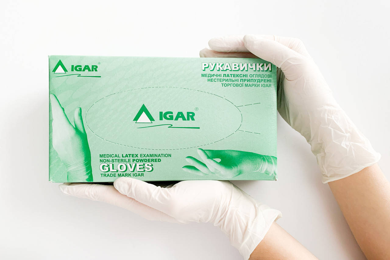 

Перчатки латексные опудренные IGAR, S (6-7), белие, 100 шт, Белый