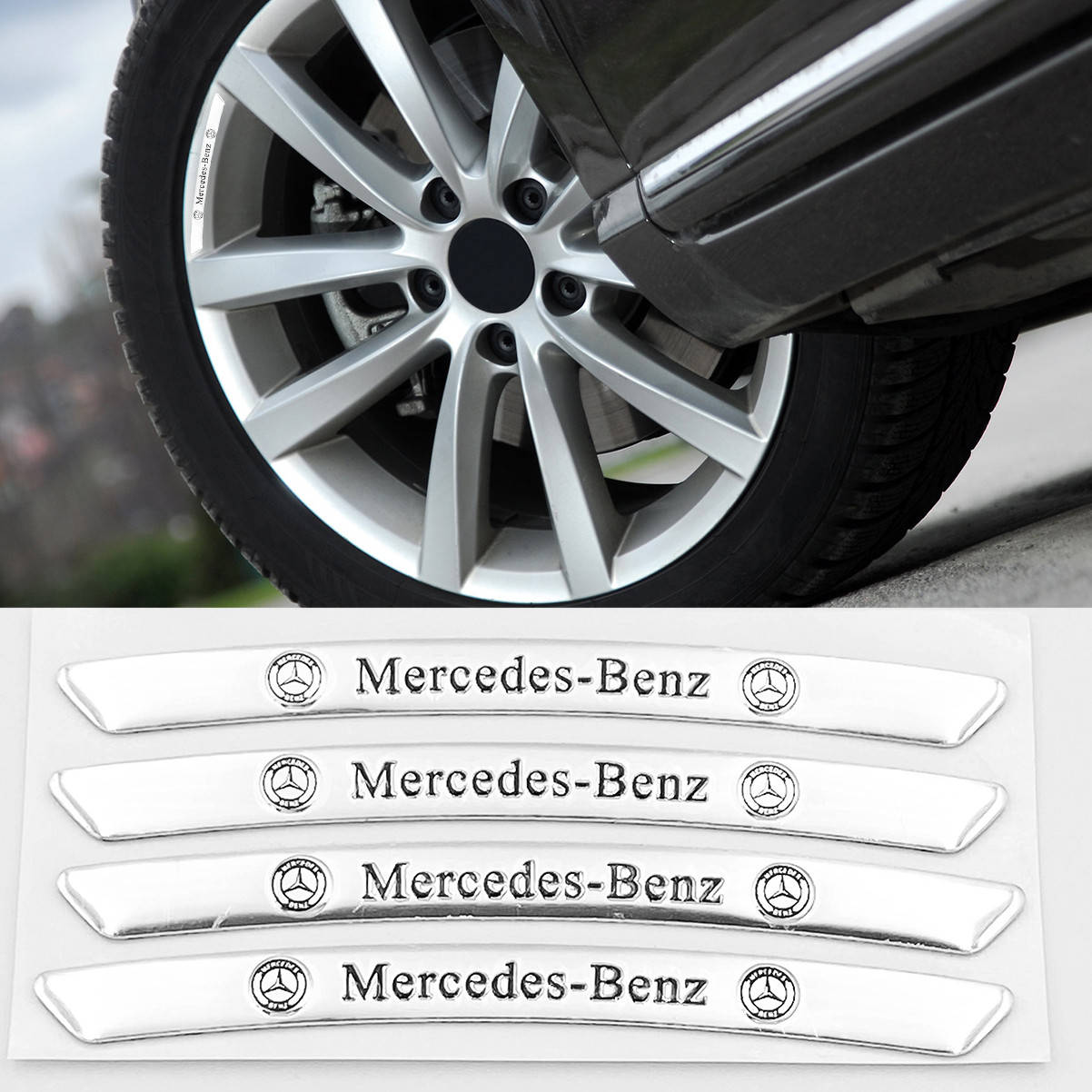 

Наклейки на диски (на колеса) Mercedes Benz (Мерседес) Серебристые, Черный