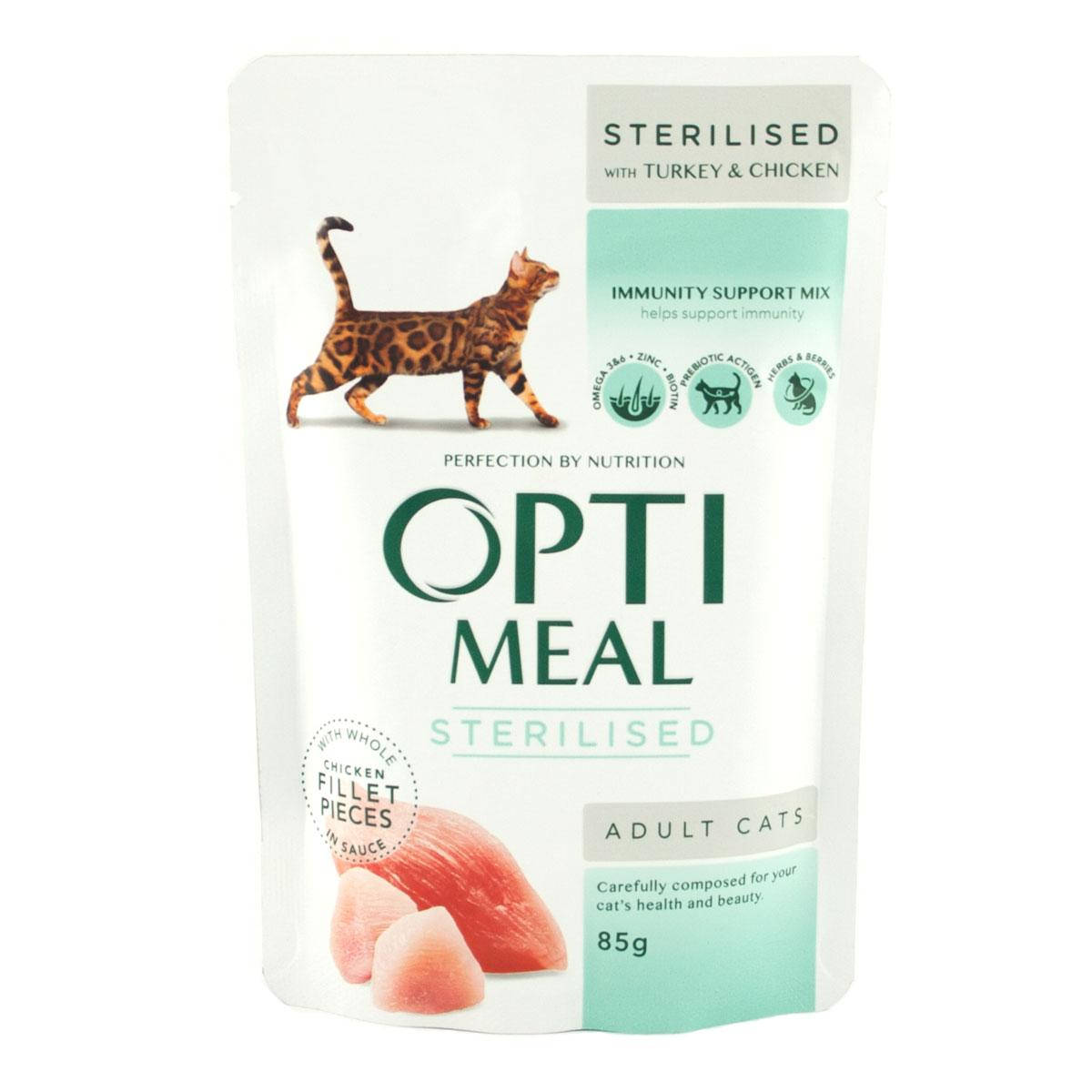 

Пауч Optimeal Sterilised с индейкой и курицей 85г
