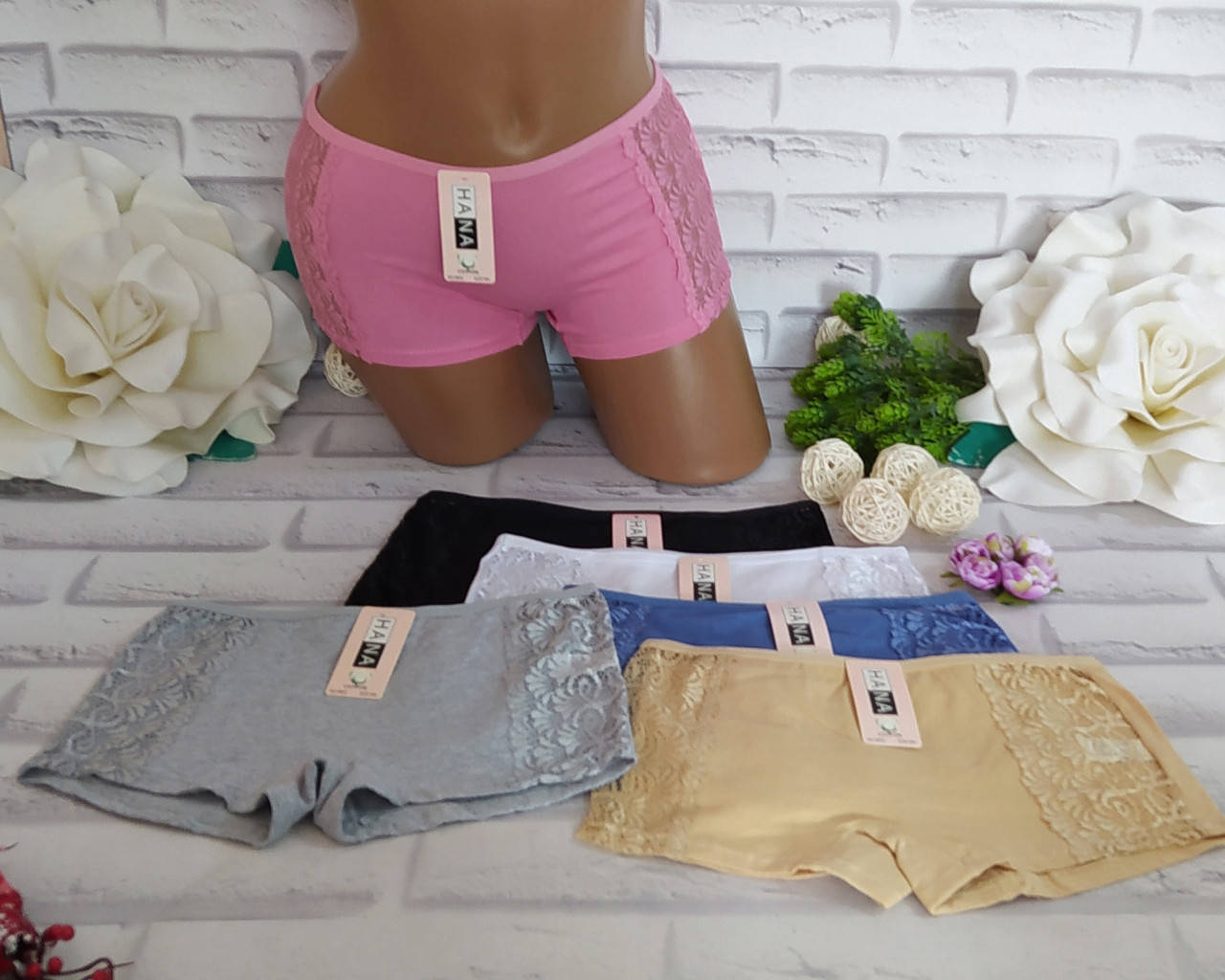 

Трусики шортики женские M/L (р. 44-46) хлопок c ажуром SK-9843, Разные цвета