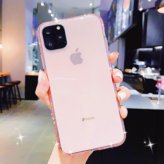 

Силиконовый прозрачно-розовый чехол с камнями Сваровски для Iphone 12/12pro 6.1дюйма
