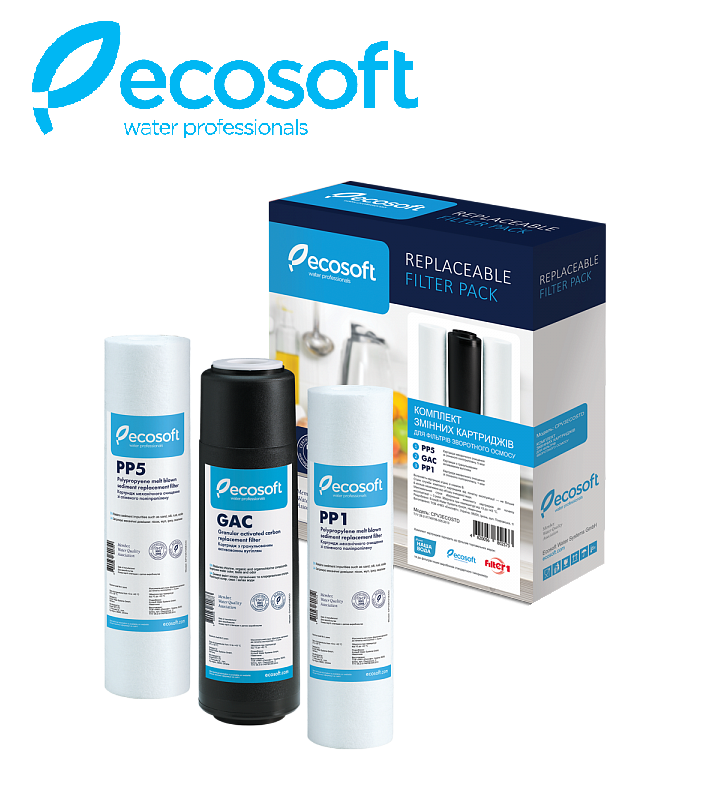 

КОМПЛЕКТ КАРТРИДЖЕЙ ECOSOFT 1-2-3 для тройных фильтров и обратного осмоса
