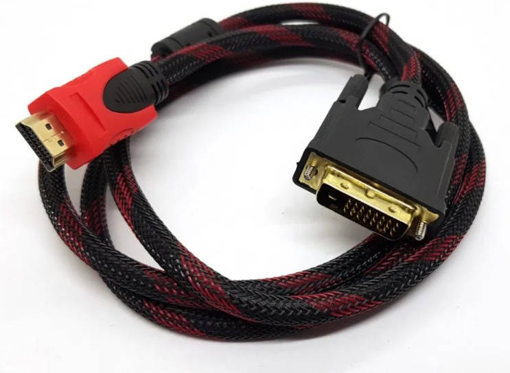 

Кабель HDMI (папа)-DVI (папа) 1,5метра 2 феррита оплетка круглый