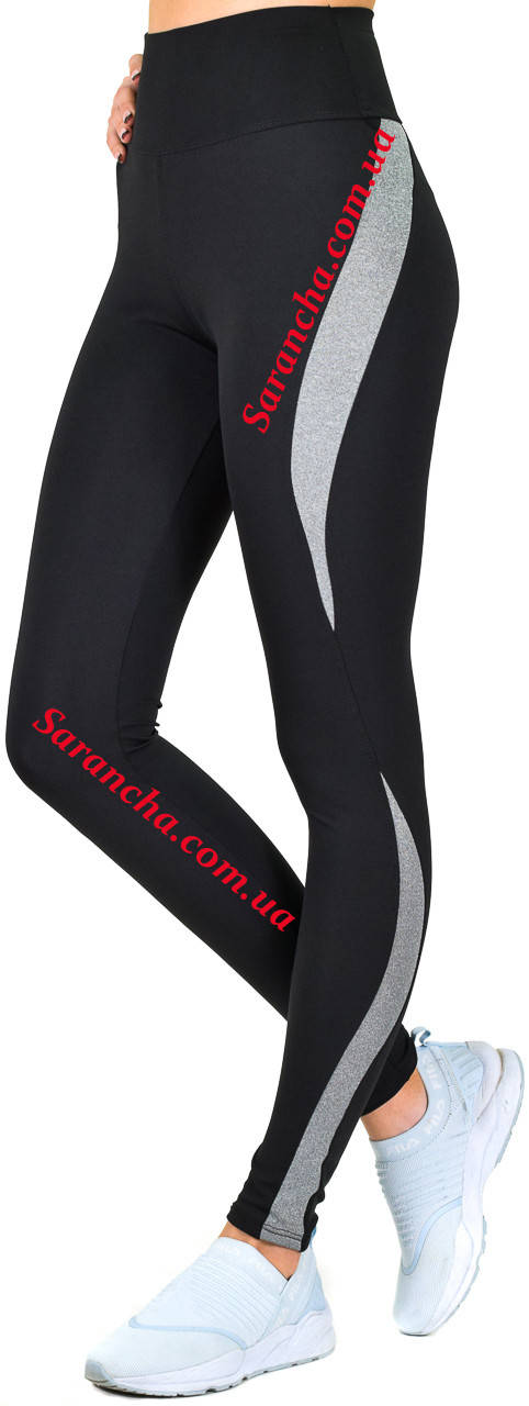 

Спортивные лосины черного цвета с цветными вставками меланж, Черный