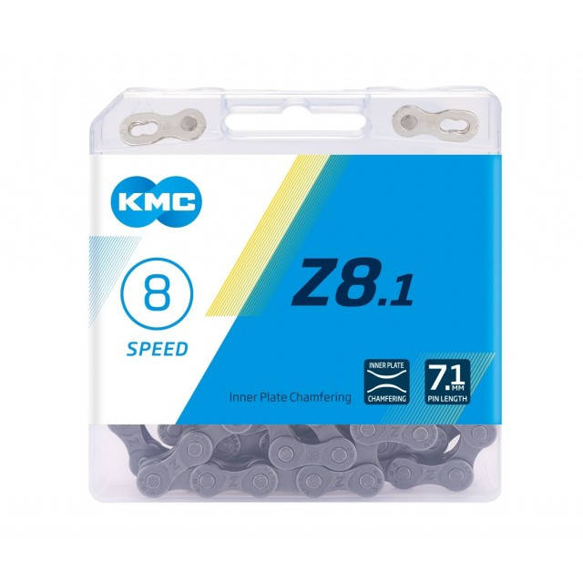 

Цепь велосипедная KMC Z8.1 gray/gray с замком 116 звеньев 8 звезд