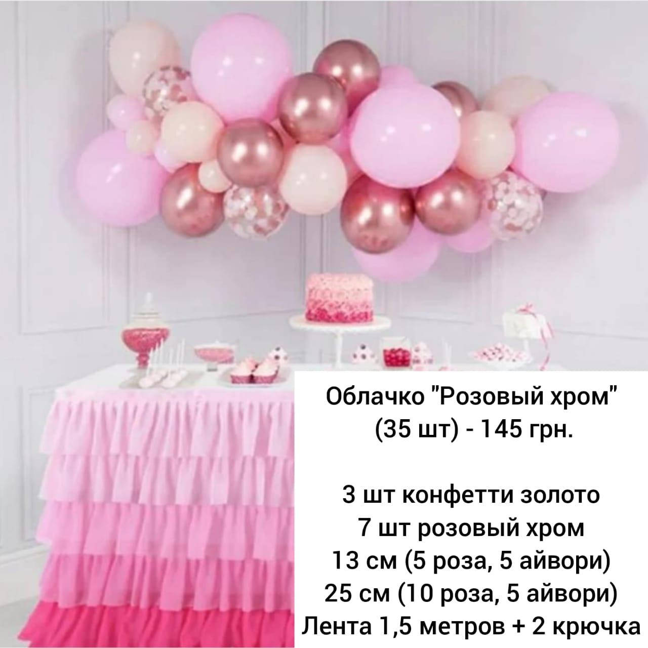 

Арка гирлянда из воздушных шаров ОБЛАЧКО РОЗОВЫЙ ХРОМ