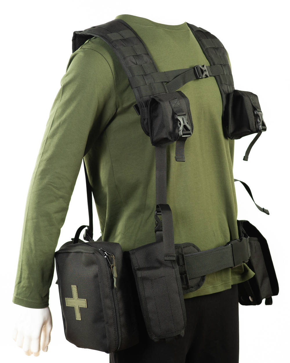 

Пояс с плечевыми ремнями (разгрузка) черный (+ 7 подсумков)