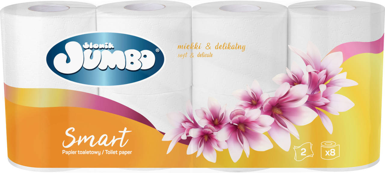 

Туалетная бумага Slonik Jumbo Smart двухслойная 8 рулонов, Белый