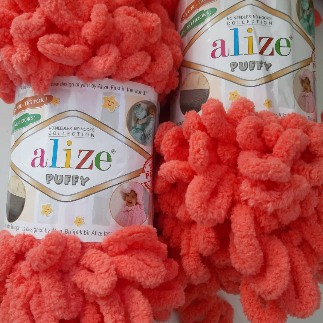 

Турецкая фантазийная пряжа Puffy Alize кораллового цвета 619, Разные цвета