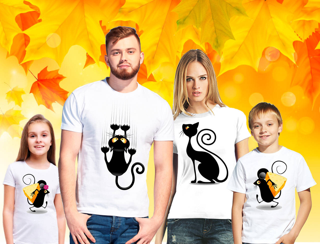 

Футболки Фэмили Лук Family Look для всей семьи "Кот, Кошка и мышонок" Push IT