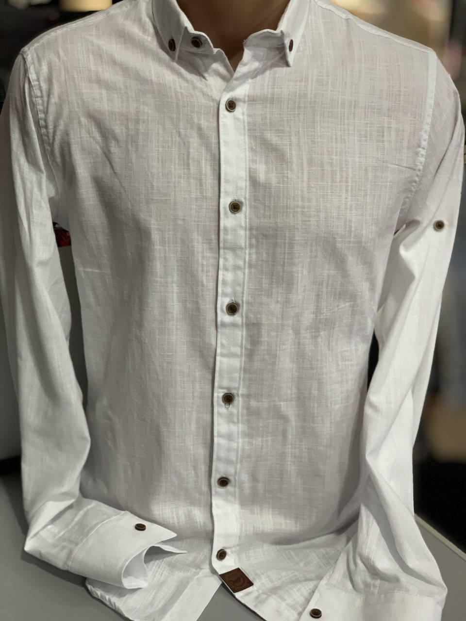 

Мужская льняная белая рубашка. Slim Fit.Туреччина., Белый