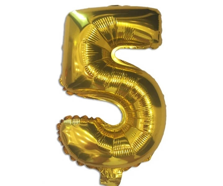 

Цифра фольгированная золотая "5" размер 76 см.
