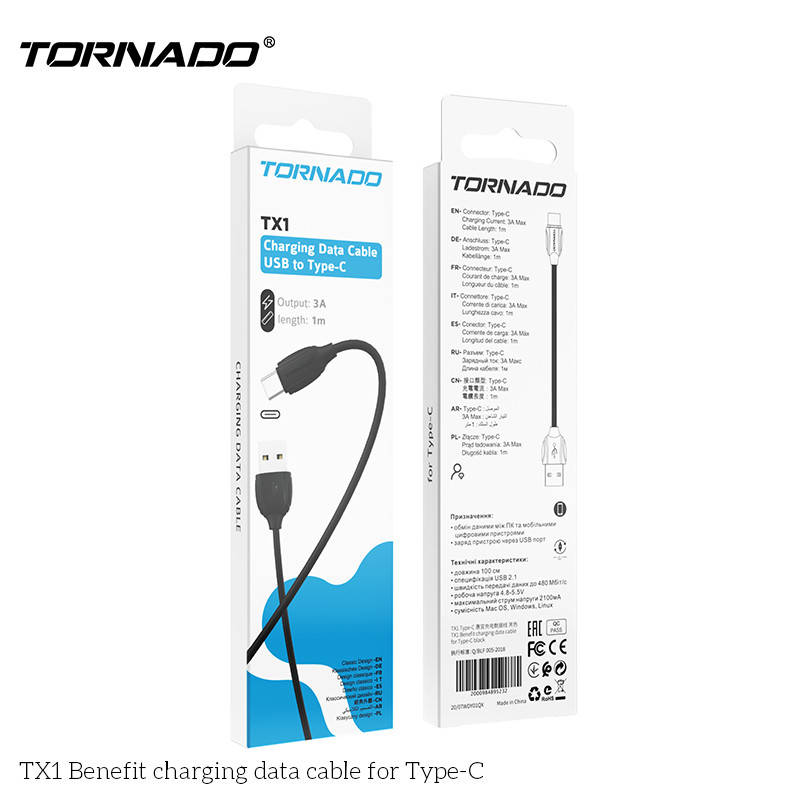 

Кабель Tornado TX1 (Type-C) (black, 1м.), Черный