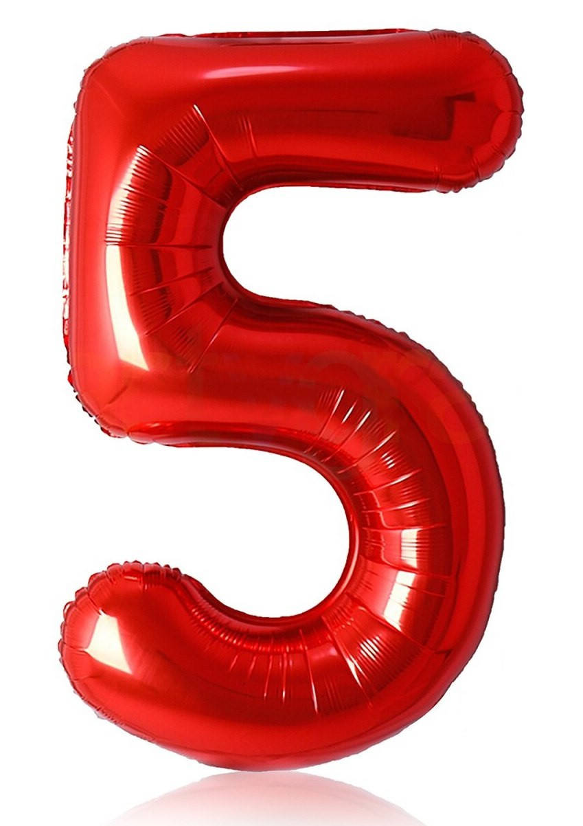 

Фольгированная цифра SLIM красная 100см "5", Золото