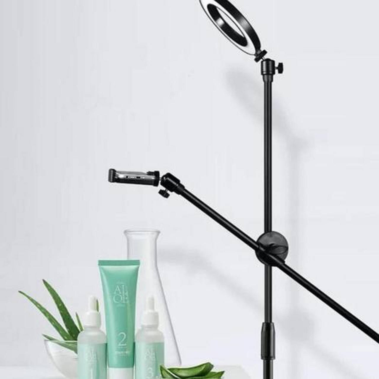 

Штатив напольный журавль кольцевым светом 30 см.(набор для съемки flatlay), Черный