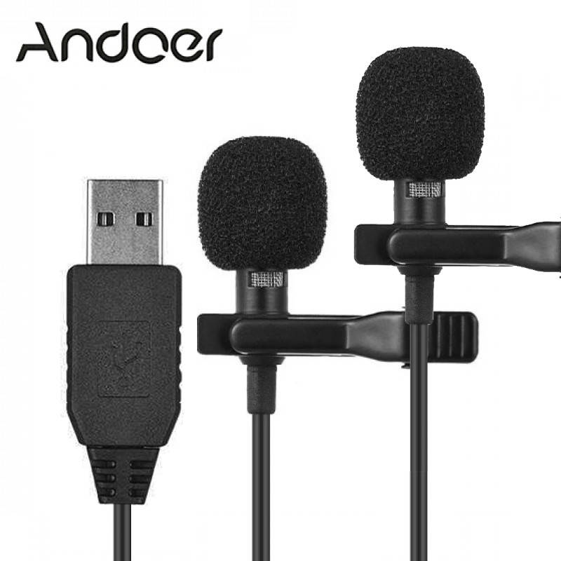 

Двойной петличный микрофон Andoer EY-510D USB, 2 метра, петличка для ноутбука, компьютера, пк