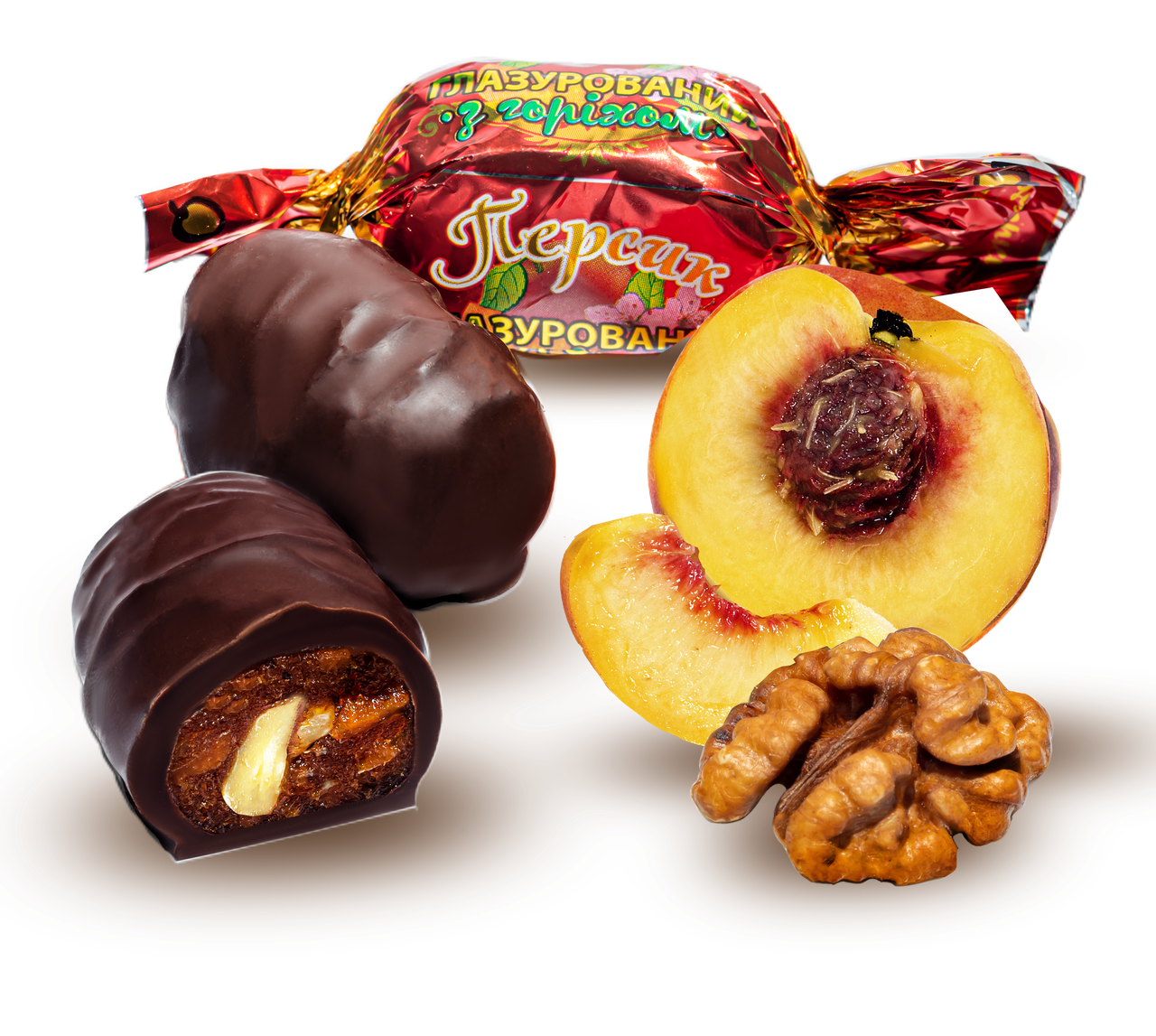 

Конфеты "Персик в шоколаде с грецким орехом", ТМ Максі