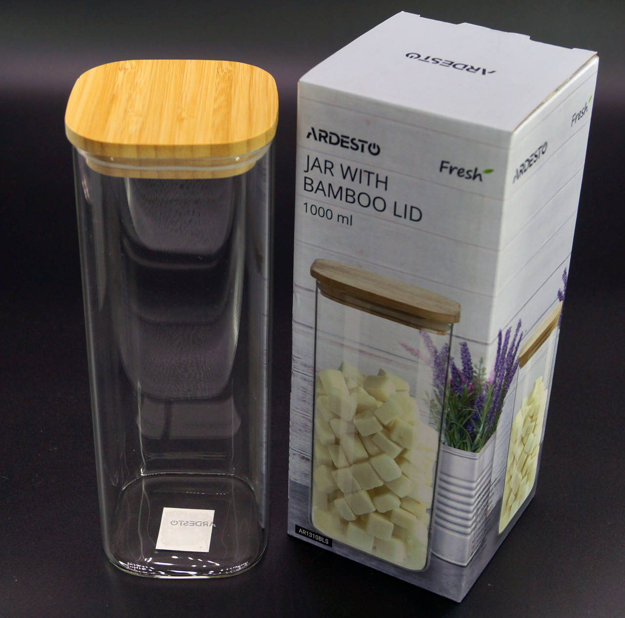 

Банка-контейнер с бамбуковой крышкой квадратная для сыпучих продуктов Ardesto Fresh 1000 мл (AR1310BLS), Прозрачный