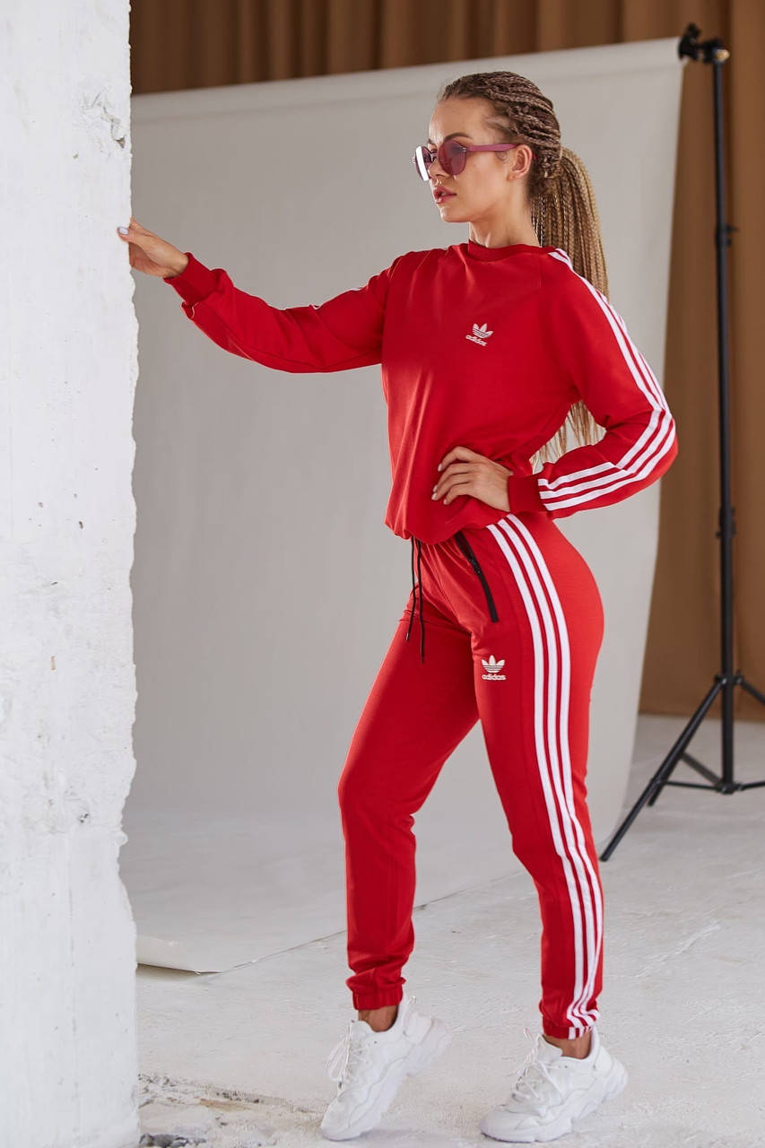 

Женский спортивный костюм Adidas свитшот и штаны красный, код KH-2027 XL