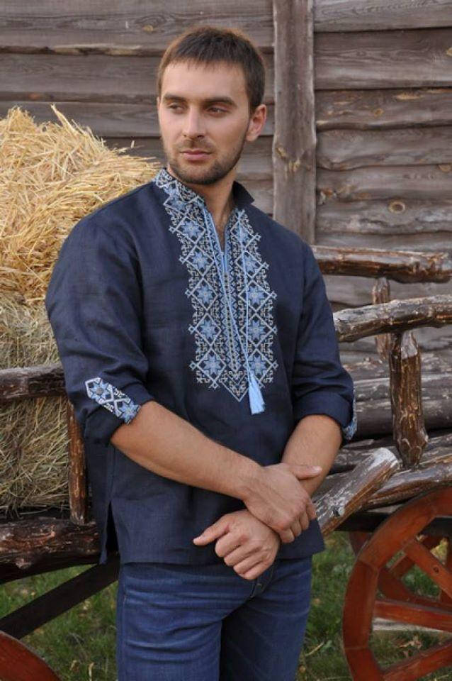 

Вишиванка чоловіча на льоні Ромби