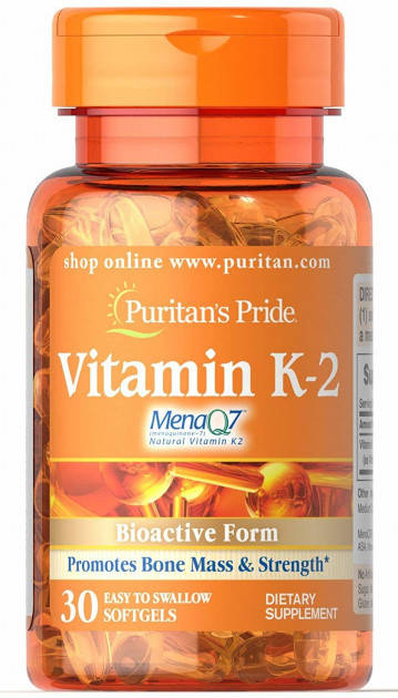 

Витамин К-2, Vitamin K-2 (MenaQ7), Puritan's Pride, 50 мкг, 30 капсул