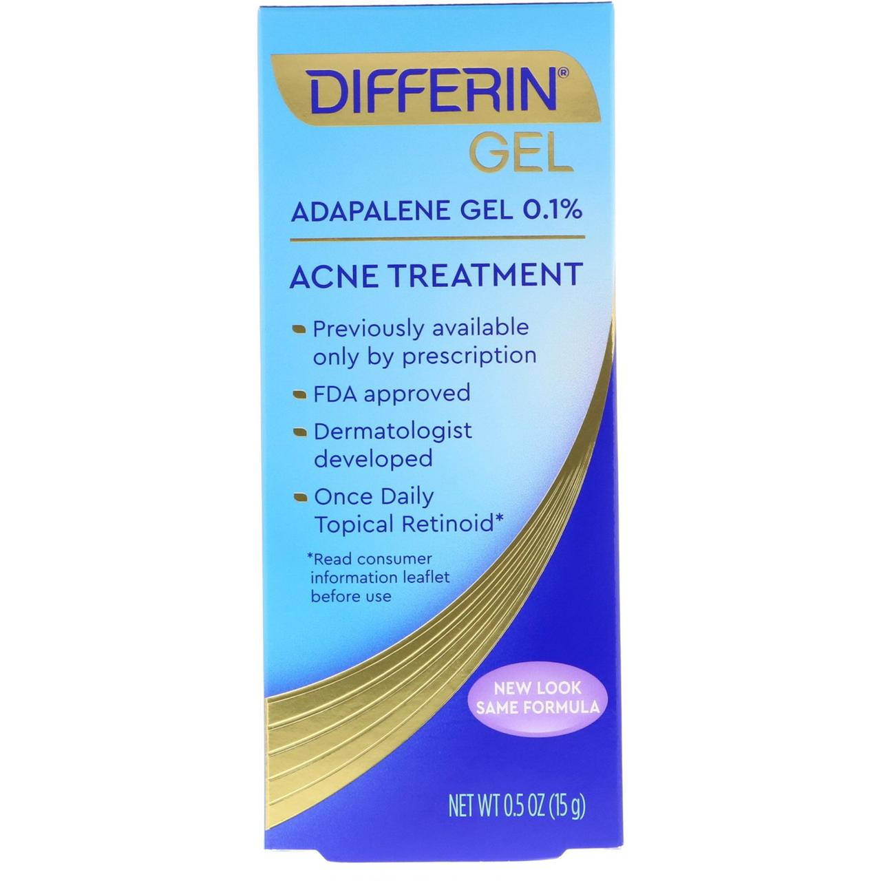 

Differin, Адапаленовый гель 0.1%, уход за кожей с угревой сыпью, 0.5 унций (15 г)