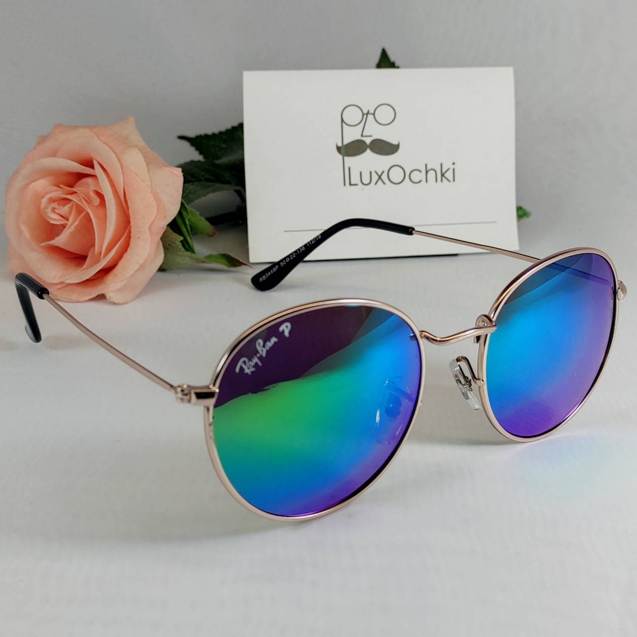 

Очки солнцезащитные круглые Ray Ban в металлической оправе поляризованные зеркальные