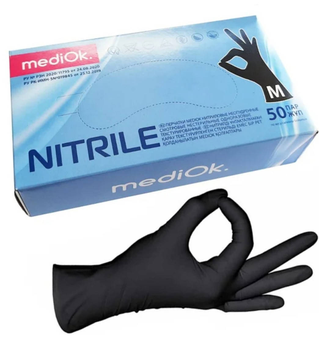 

Перчатки нитриловые MediOk BLACK (черные), размер , 100шт./уп, Черный