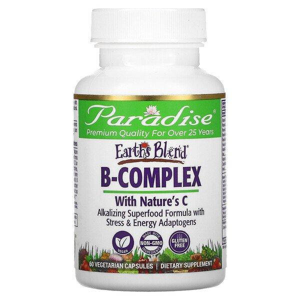 

Paradise Herbs, Earth's Blend, комплекс витаминов группы В с комплексом Nature's C, 60 вегетарианских капсул