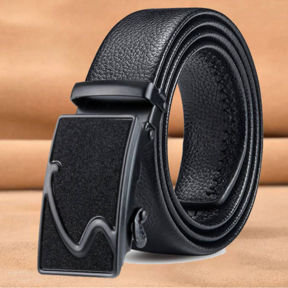 

Мужской кожаный ремень автомат из натуральной кожи. Мужской ремень пояс для джинсов (черный)