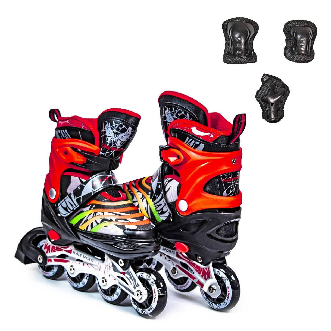 

Детские ролики с защитной экипировкой Scale Sports LF 907 чёрно-красные, размер 29-33, Красный