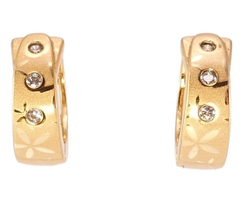 

Серьги Xuping Позолота 18K колечки "Три кристалла с цветочным орнаментом напылением"